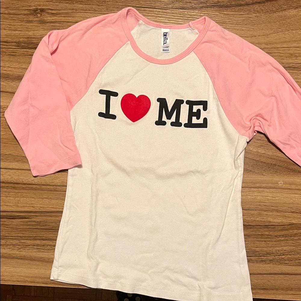 “I Love Me” Pink and White 3/4 sleeve shirt